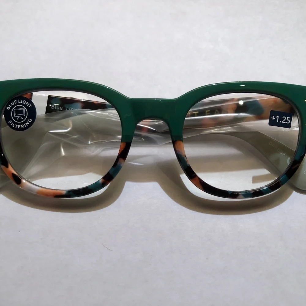 NEW from Anthropologie Take it Easy Teal Blue Light Filtering Glasses +1.25‎